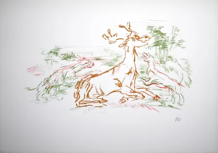 石版画 Kokoschka - Le cerf, le cygne sont des masques..., 1967 - Hand-signed with Oskar Kokoschka's initials