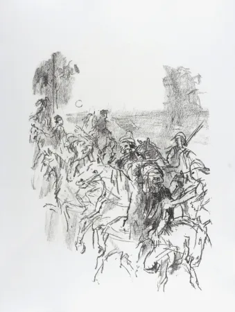 石版画 Kokoschka - Lear and his men leaving Goneril's castle, 1963