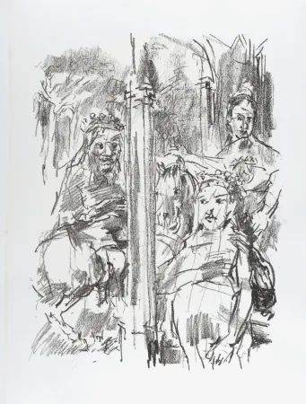 石版画 Kokoschka - Lear, Regan, Goneril, 1963