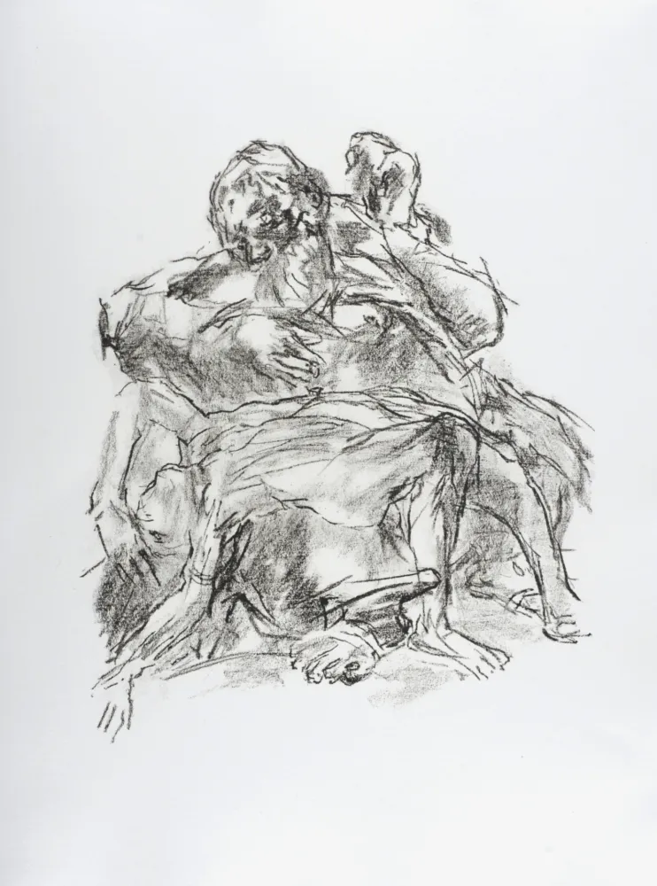 石版画 Kokoschka - Lear with the body of Cordelia, 1963