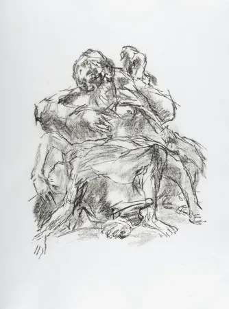 石版画 Kokoschka - Lear with the body of Cordelia, 1963