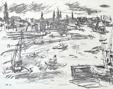 石版画 Kokoschka - Oskar Kokoschka (1886–1980) - Port of Hamburg - Lithograph on paper - 1961