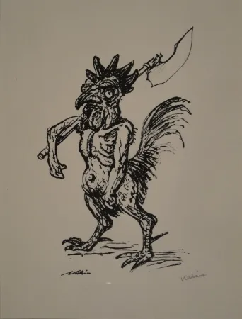 石版画 Kubin - Kampfhahn