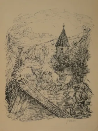 石版画 Kubin - Transport im Gebirge