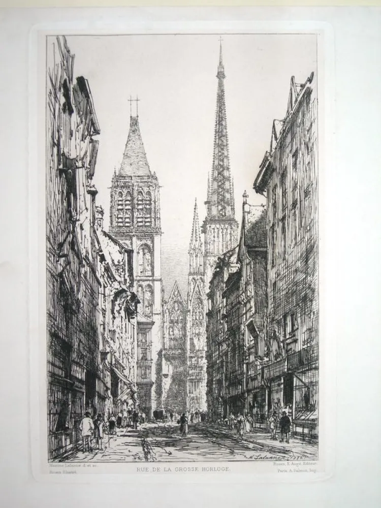 版画 Lalanne - Rue de la Grosse Horloge