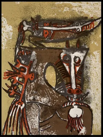 石版画 Lam - Double personnages 