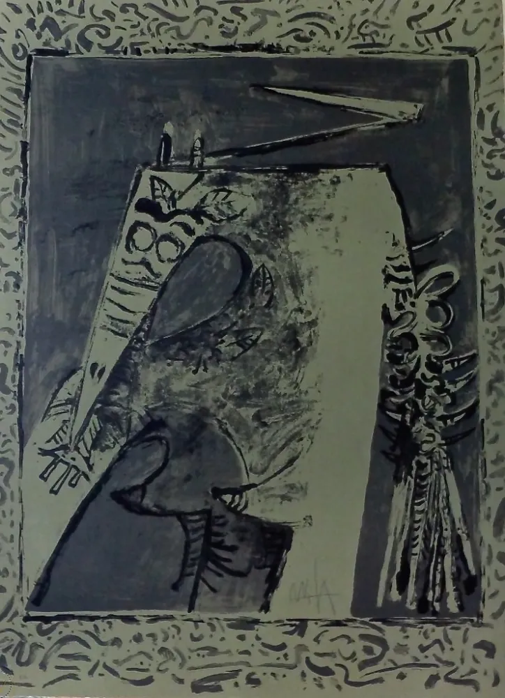 石版画 Lam - Figura verde