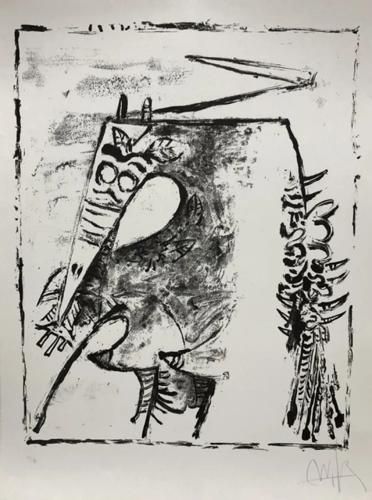石版画 Lam - Figure blanche et noire