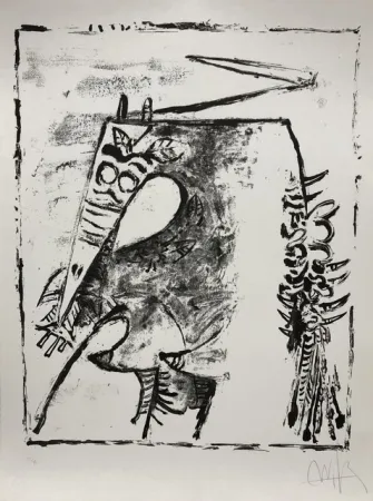 石版画 Lam - Figure blanche et noire