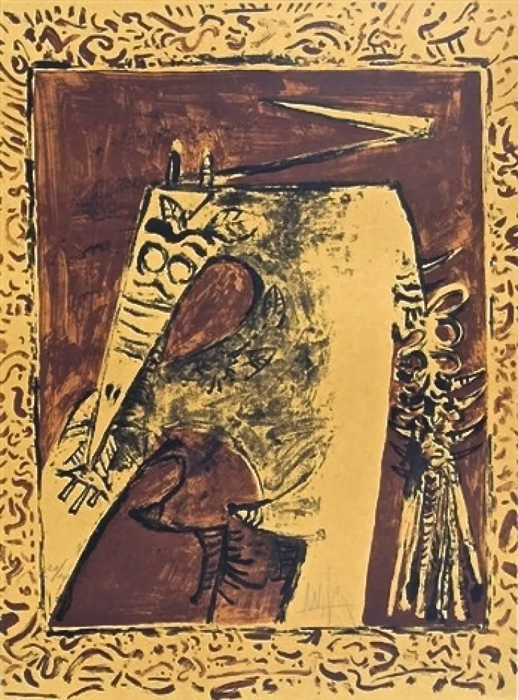 石版画 Lam - Figure ocre