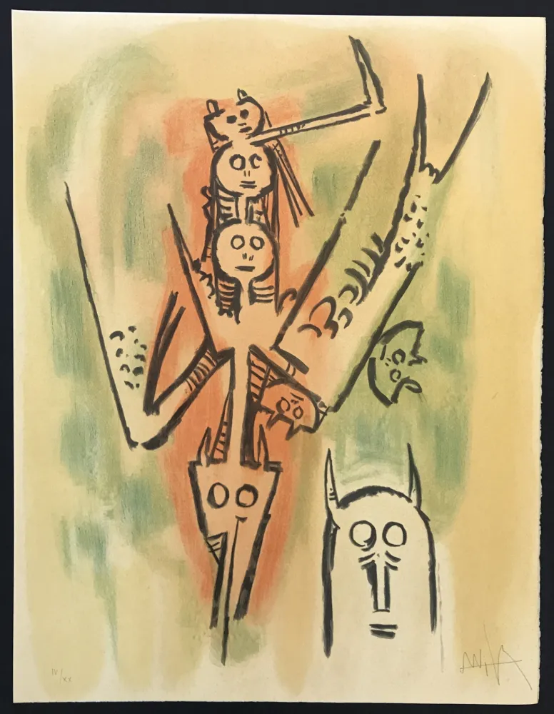 石版画 Lam - Le Regard Vertical 7302 (Laissez-moi l'enjamber)