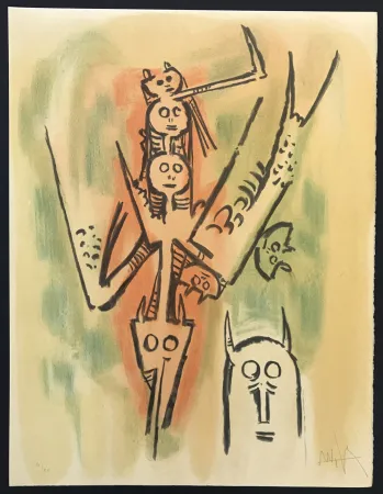 石版画 Lam - Le Regard Vertical 7302 (Laissez-moi l'enjamber)