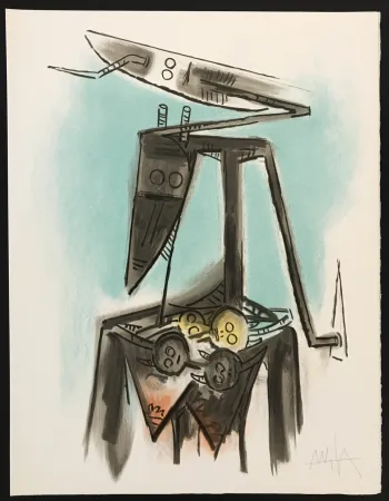 石版画 Lam - Le Regard Vertical 7303 (Taureau-trois-graines s'est laisse pousser les dents)