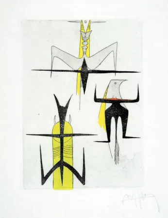 蚀刻飞尘法 Lam - PAROLES PEINTES (1959) 10 gravures originales de Max Ernst, Jacques Hérold, Wifredo Lam, Sébastian Matta et DorotheaTanning. Poèmes d’Alain Bosquet.