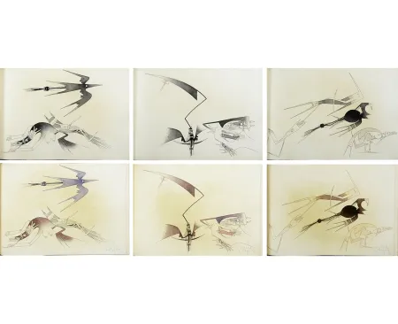 插图书 Lam - René Char. CONTRE UNE MAISON SÈCHE. 9 eaux-fortes originale + 9 la suite en couleurs signée (1975)