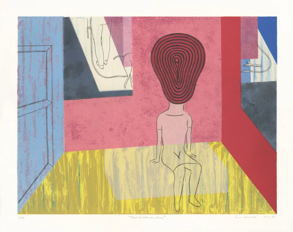 石版画 Lambé - Dans la tête du chien