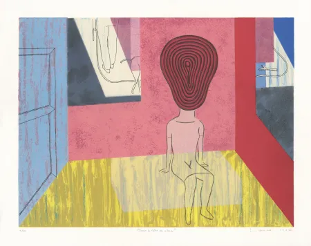 石版画 Lambé - Dans la tête du chien