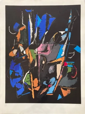 石版画 Lanskoy - Composition abstraite sur fond noir 