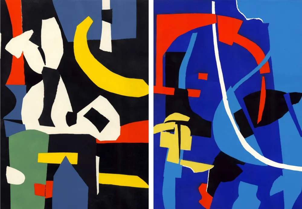 镂版印刷 Lanskoy - CORTÈGE. Pochoirs originaux n° 1 et n° 2 (1959)