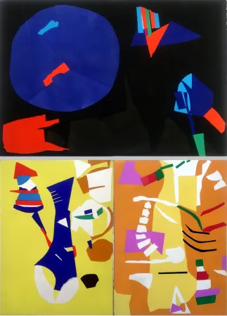 镂版印刷 Lanskoy - CORTÈGE. Pochoirs originaux n° 11, 12 double et n°13 (1959)