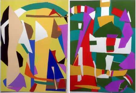 镂版印刷 Lanskoy - CORTÈGE. Pochoirs originaux n° 7 et n° 8 (1959)