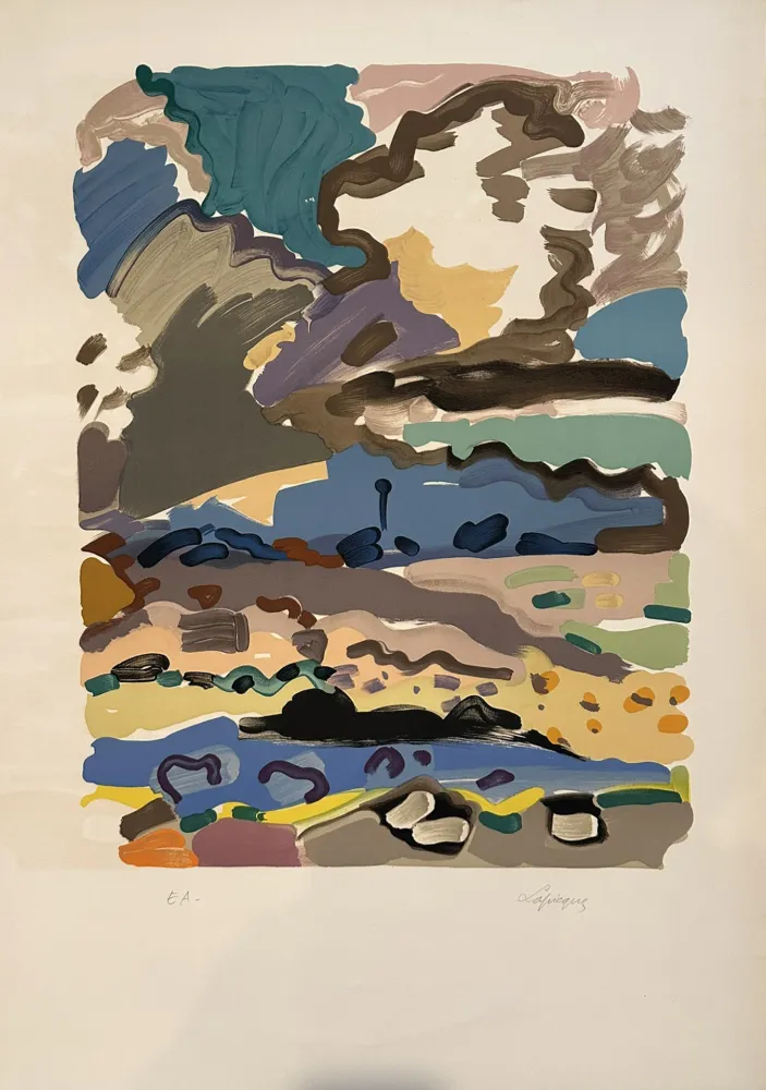 石版画 Lapicque - Balise et rochers