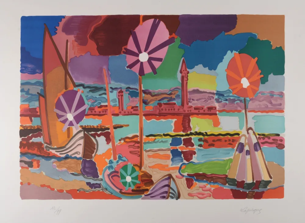 石版画 Lapicque - Crépuscule sur Burano, 1955 - Hand-signed