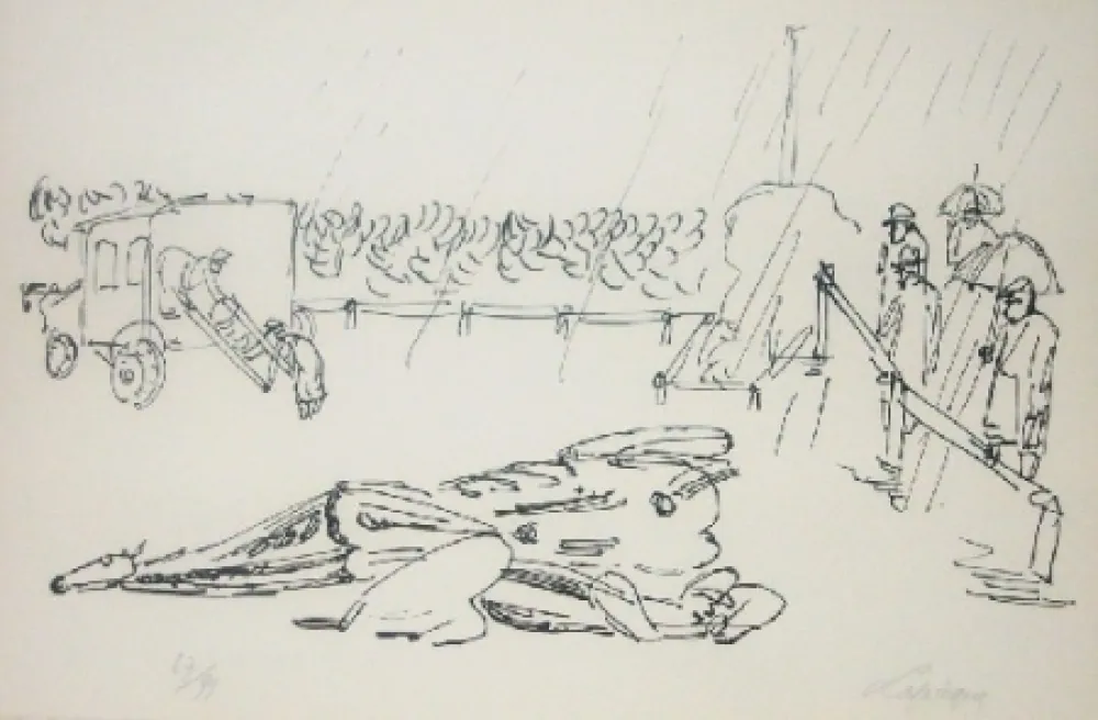 石版画 Lapicque - L'accident