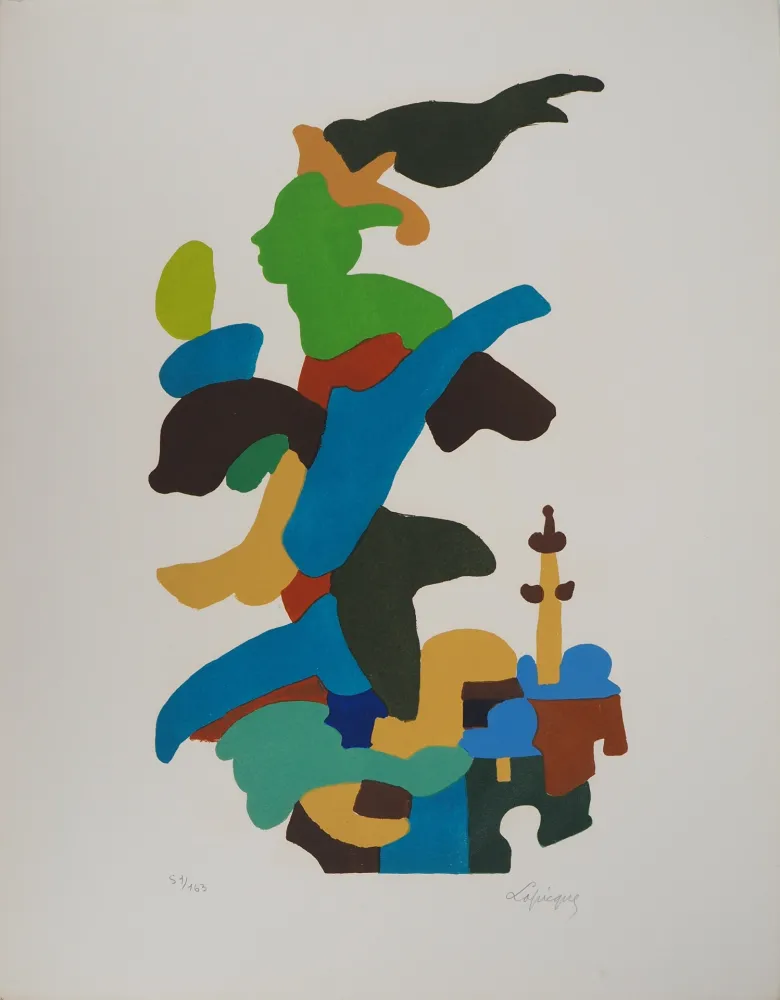 石版画 Lapicque - Le passage de la flamme olympiqu