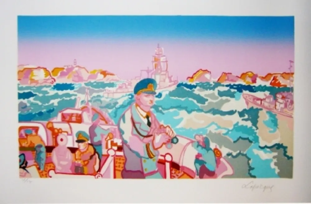 石版画 Lapicque - Manoeuvre en rade de Brest