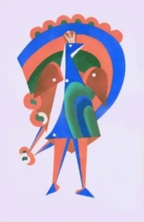 石版画 Larionov - Composition au paon