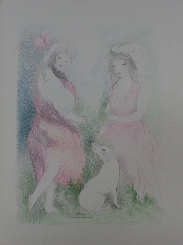 石版画 Laurencin - Deux amies avec un chien