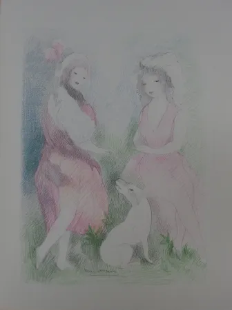 石版画 Laurencin - Deux amies avec un chien