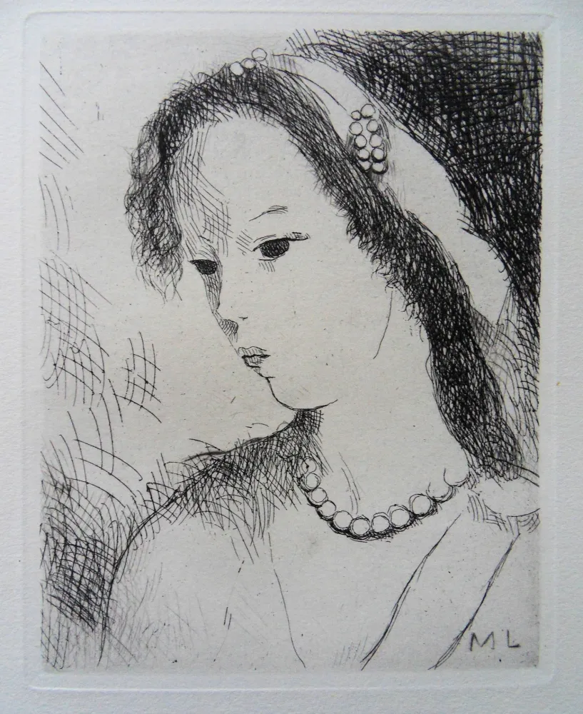 版画 Laurencin - Jeune fille au collier de perles