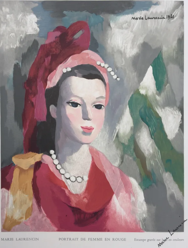 木刻 Laurencin - Portrait de Femme en rouge