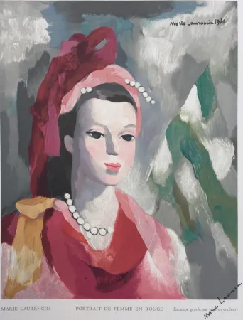 木刻 Laurencin - Portrait de Femme en rouge