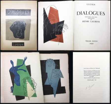 石版画 Laurens - Lucien de Samosate - DIALOGUES. Bois gravés en couleurs de Henri Laurens (Tériade 1951)