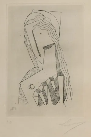 蚀刻版画 Laurens - Tete de femme a l'eventail