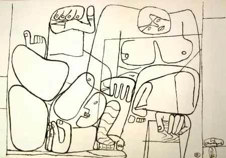 石版画 Le Corbusier - Black and White lithograph from the Portofolio “Cortège” - 1939. Fall of Barcelona