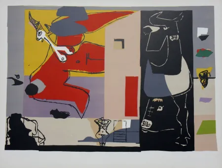 石版画 Le Corbusier - Femme Unicorne et Taureau Noir