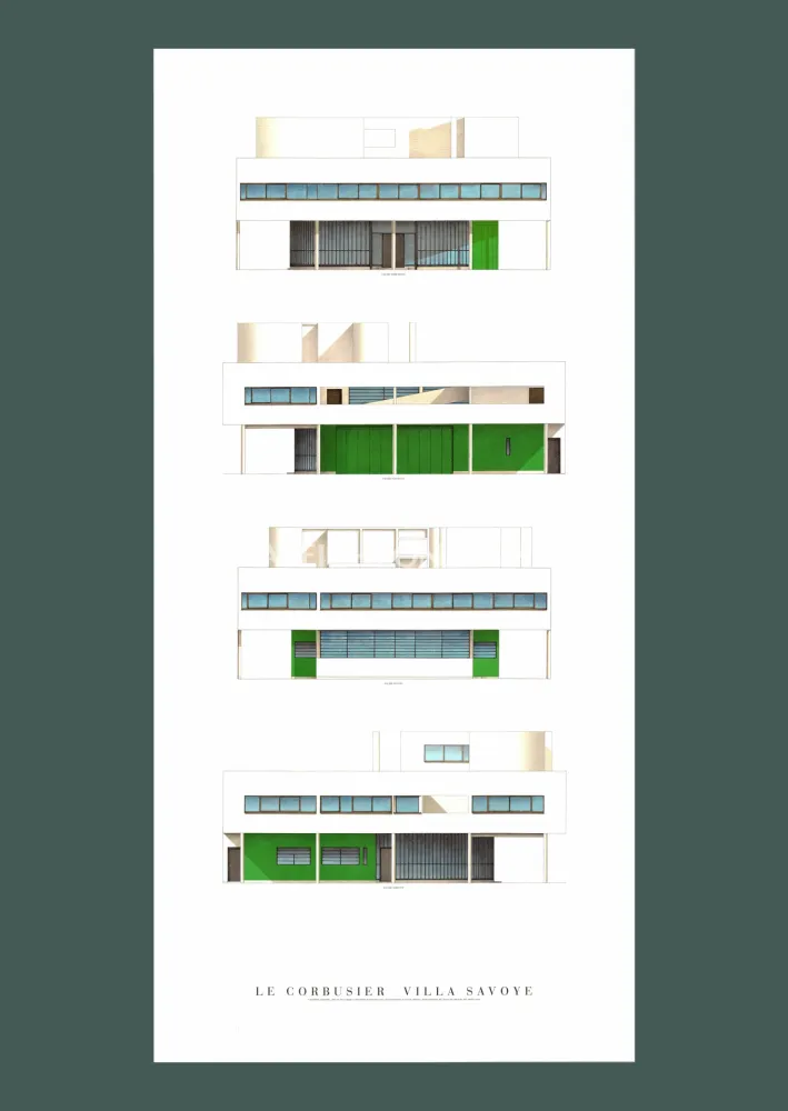 石版画 Le Corbusier - Le Corbusier: 'Villa Savoye, Four Elevations' Offset-lithograph