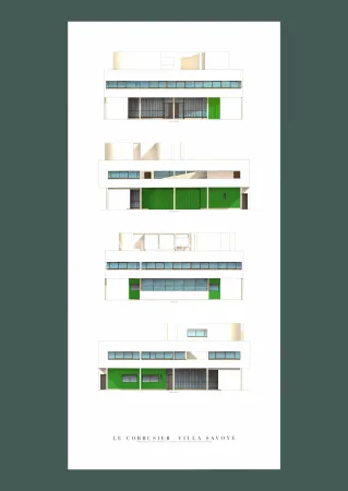 石版画 Le Corbusier - Le Corbusier: 'Villa Savoye, Four Elevations' Offset-lithograph