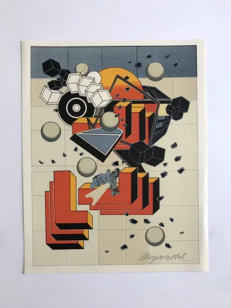 石版画 Le Yaouanc - Un chantier (Le métier de bâtisseur I)