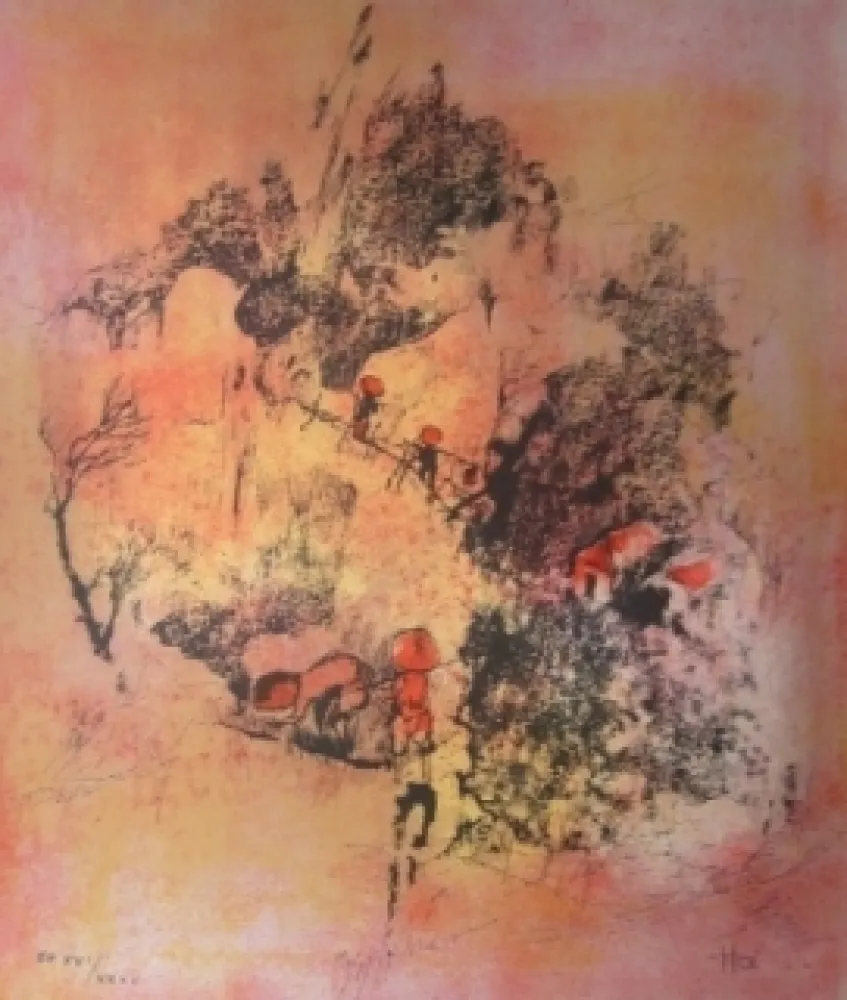 石版画 Lebadang - Recolte de riz