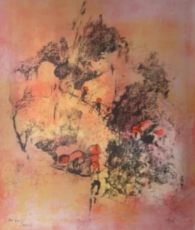 石版画 Lebadang - Recolte de riz