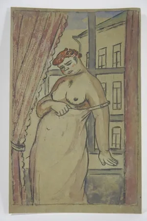 无技术 Lébédeff  - Jean Lébédeff (1884-1972). Femme à la fenêtre. Encre et aquarelle.