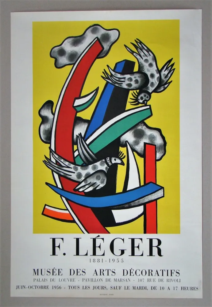 海报 Leger - Composition aux deux oiseaux sur fond jaune, 1955