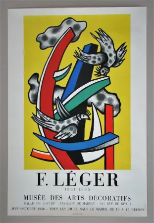 海报 Leger - Composition aux deux oiseaux sur fond jaune, 1955