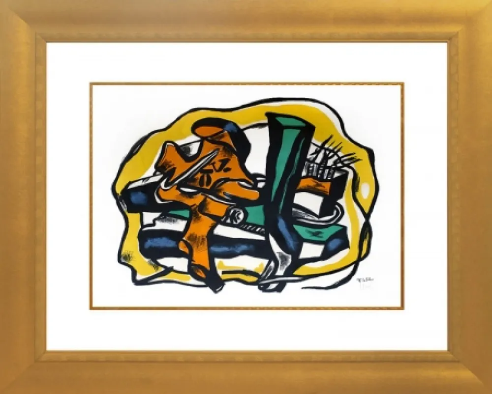 石版画 Leger - Composition sur fond Jaune