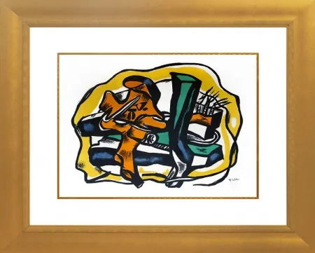 石版画 Leger - Composition sur fond Jaune